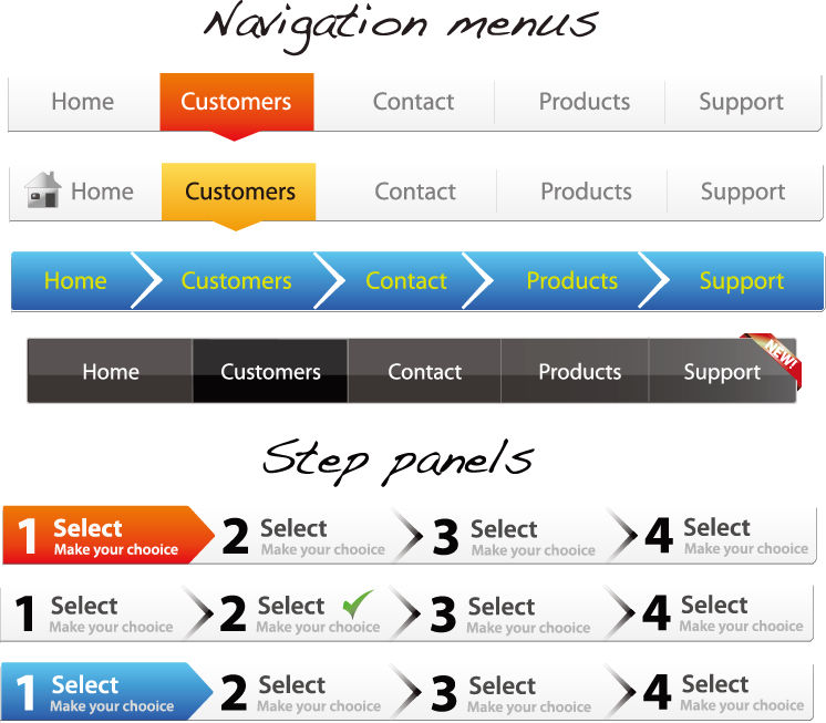 free vector Navigation Menus and Step Panels
